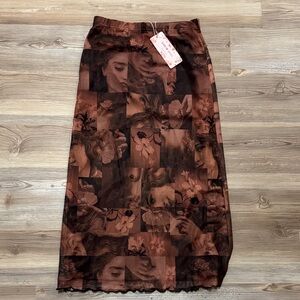 SHEIN Brown Artistic Print MIDI Pencil Skirt